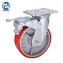 Red Heavy Duty PU auf Gusseisen Caster